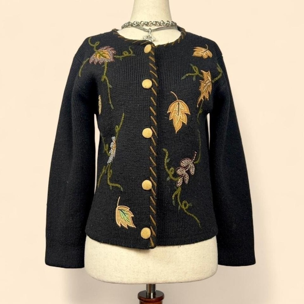Vintage Tog Shop Womens Knit Cardigan Petite S Leaves Fall Winter Cottagecore
